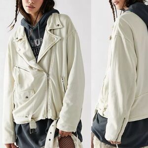NWOT Free People We The Free Rebel Rebel Knit Moto Jacket Top Oversized Size Med